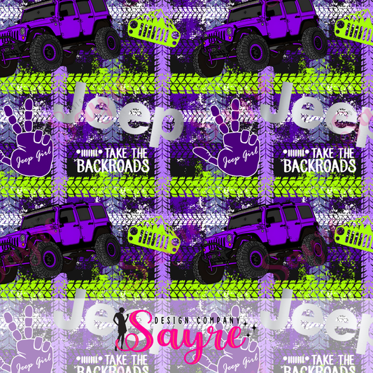 Purple & Lime Jeep Girl Seamless Digital File