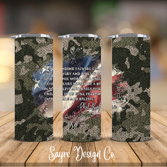 Founding Father Quote Digital Camo Phil Robertson 20oz Steel Tumbler