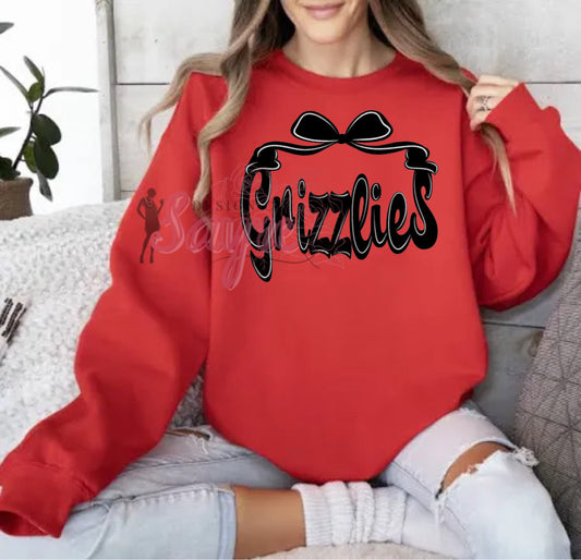 Black Bow Grizzlies Shirt/Long Sleeve/Crewneck/Hoodie
