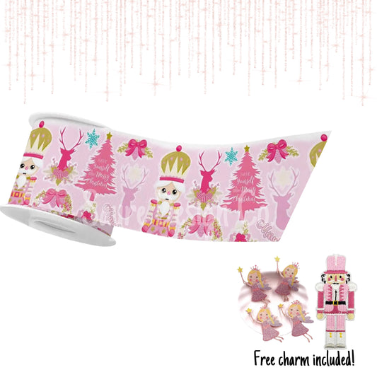 Pink Nutcracker Big Bow be with Appliqué and Charm