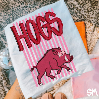 Pink Stripe Hogs Shirt/Long Sleeve/Crewneck/Hoodie