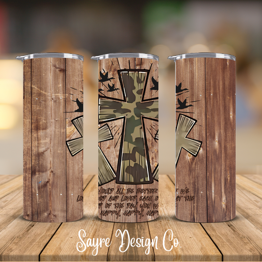 Wood Grain 3 Cross Robertson 20oz Steel Tumbler