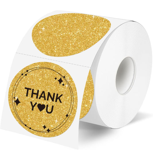 2" Round Faux Glitter Gold Thermal Stickers