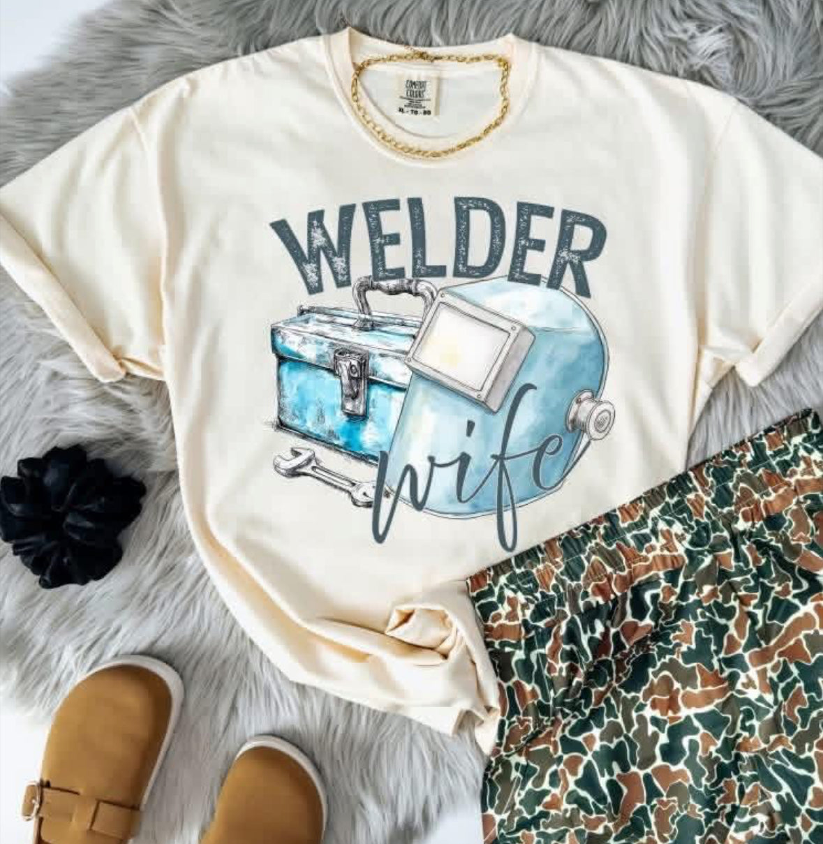 Blue Watercolor Welder Wife Shirt/Long Sleeve/Crewneck/Hoodie