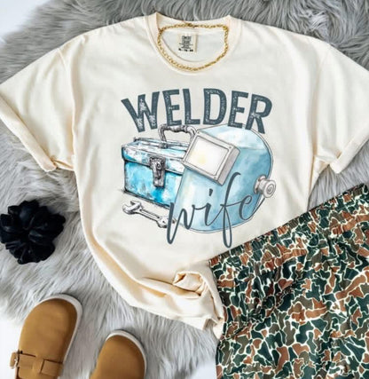 Blue Watercolor Welder Wife Shirt/Long Sleeve/Crewneck/Hoodie