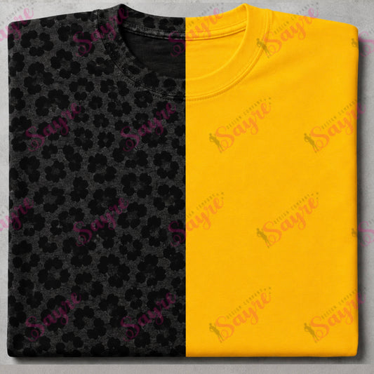 BLANK Split Color Tee Color/Black Leopard- YOUTH