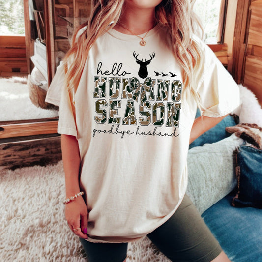 Hello Hunting Season Goodbye Husband Bow Shirt/Long Sleeve/Crewneck/Hoodie