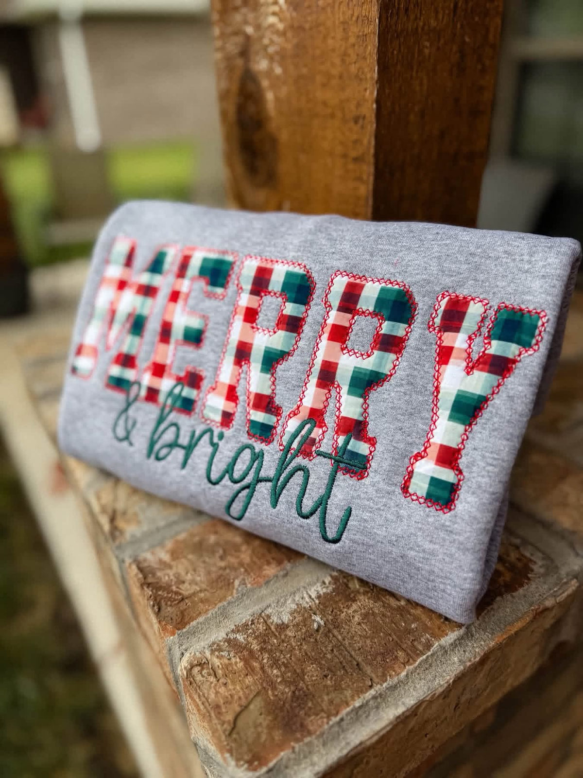 Christmas Plaid Merry & Bright Embroidered Crewneck- Closes 10/18!
