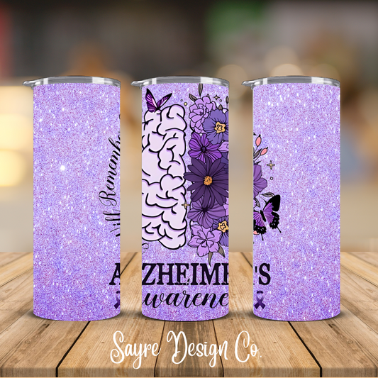 Floral Brain Alzheimer’s Awareness Purple 20oz Steel Tumbler
