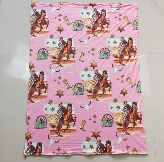 Pink Western Minky-Back Blanket 29x43”