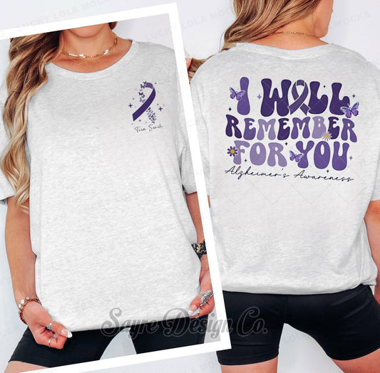 Customizable I will Remember for You Team Alzheimer’s Awareness Tee 2t-Youth