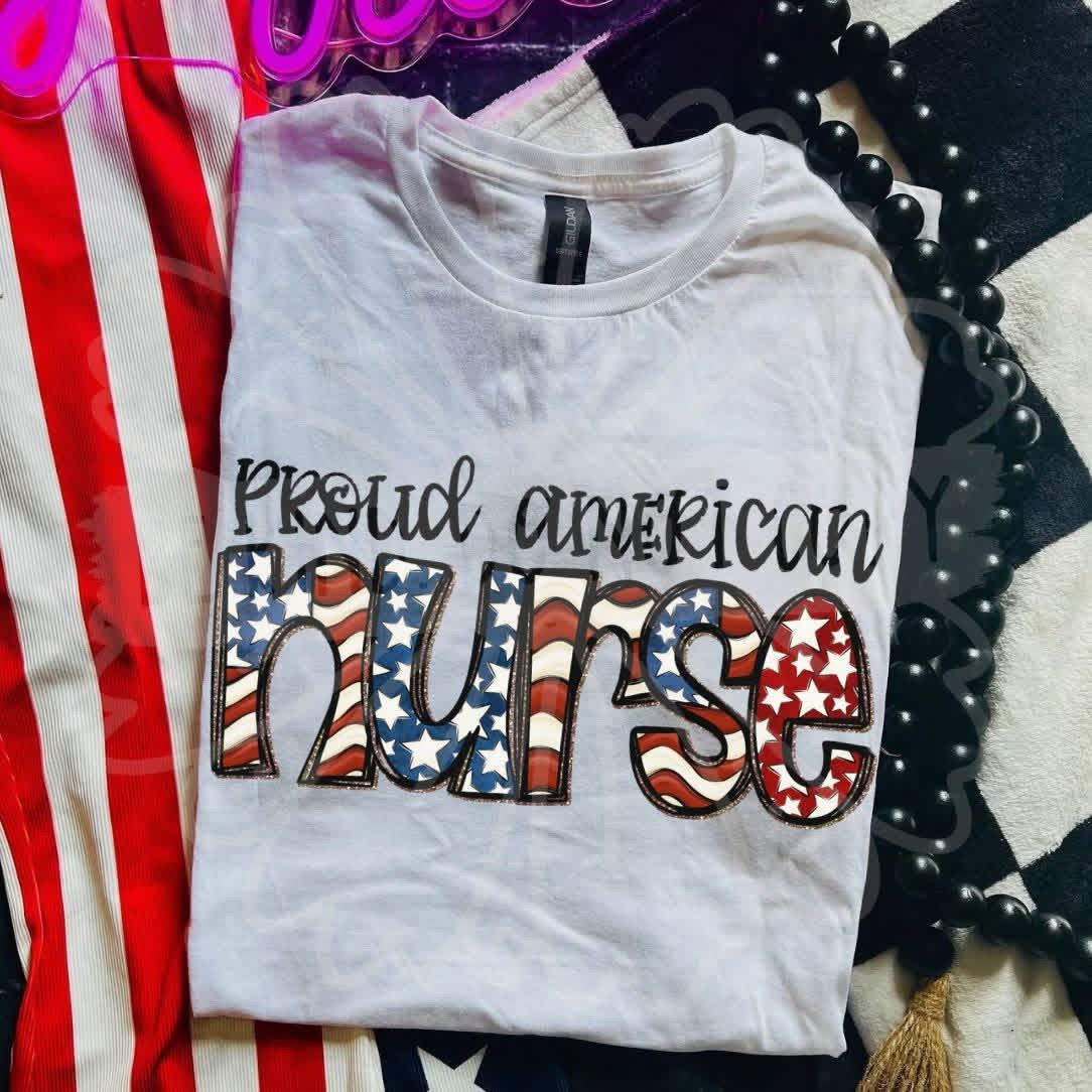 Ash Gray Proud American Nurse Tee