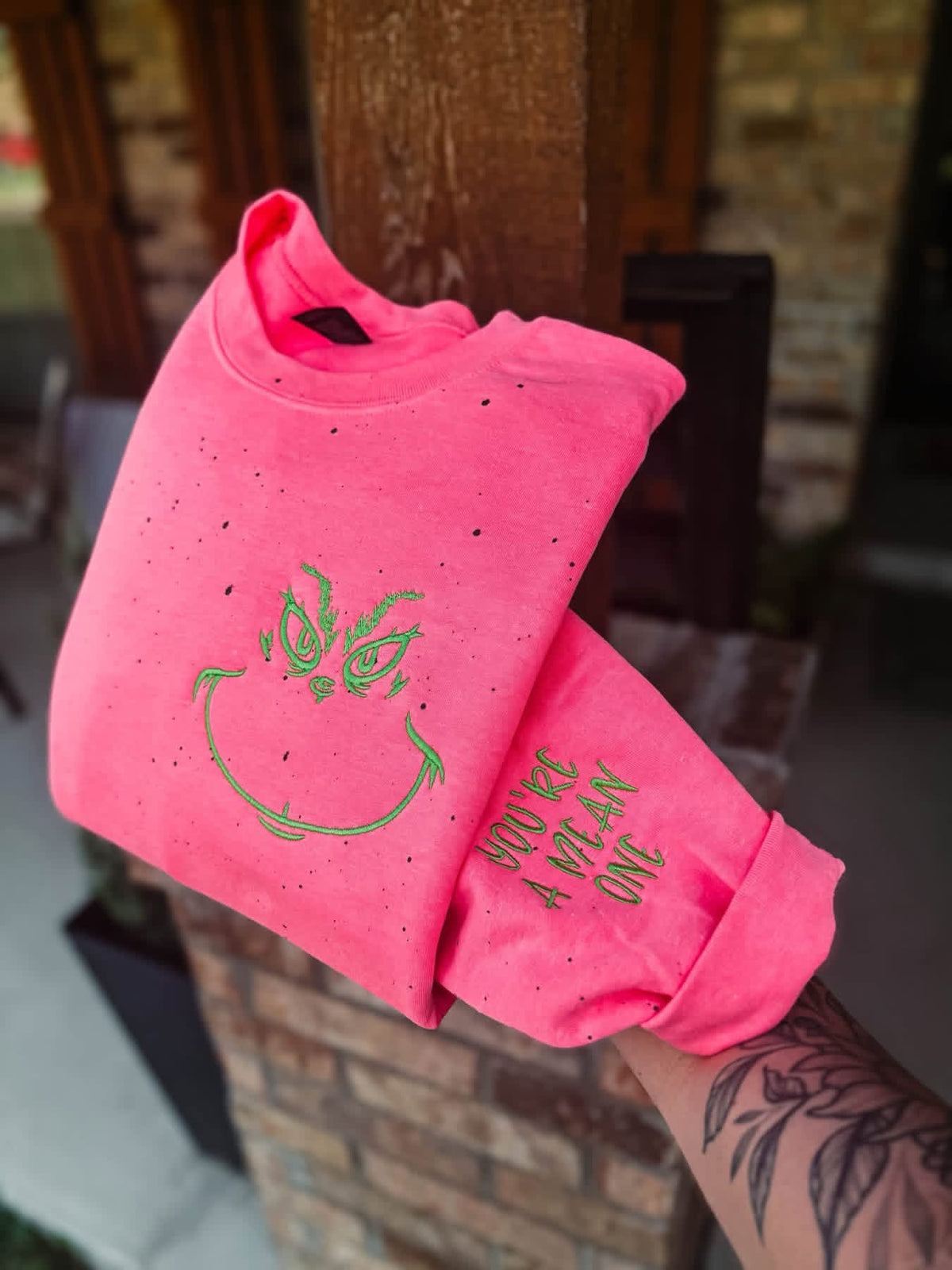 Splatter Grnchy Embroidered Crewneck- Closes 10/18!