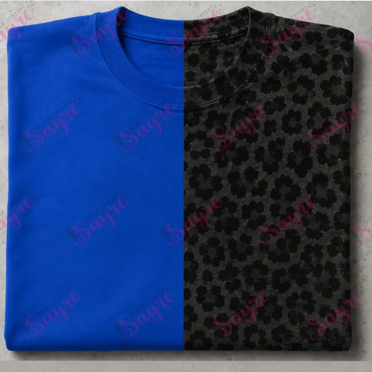 BLANK Split Color Tee Color/Black Leopard- ADULT