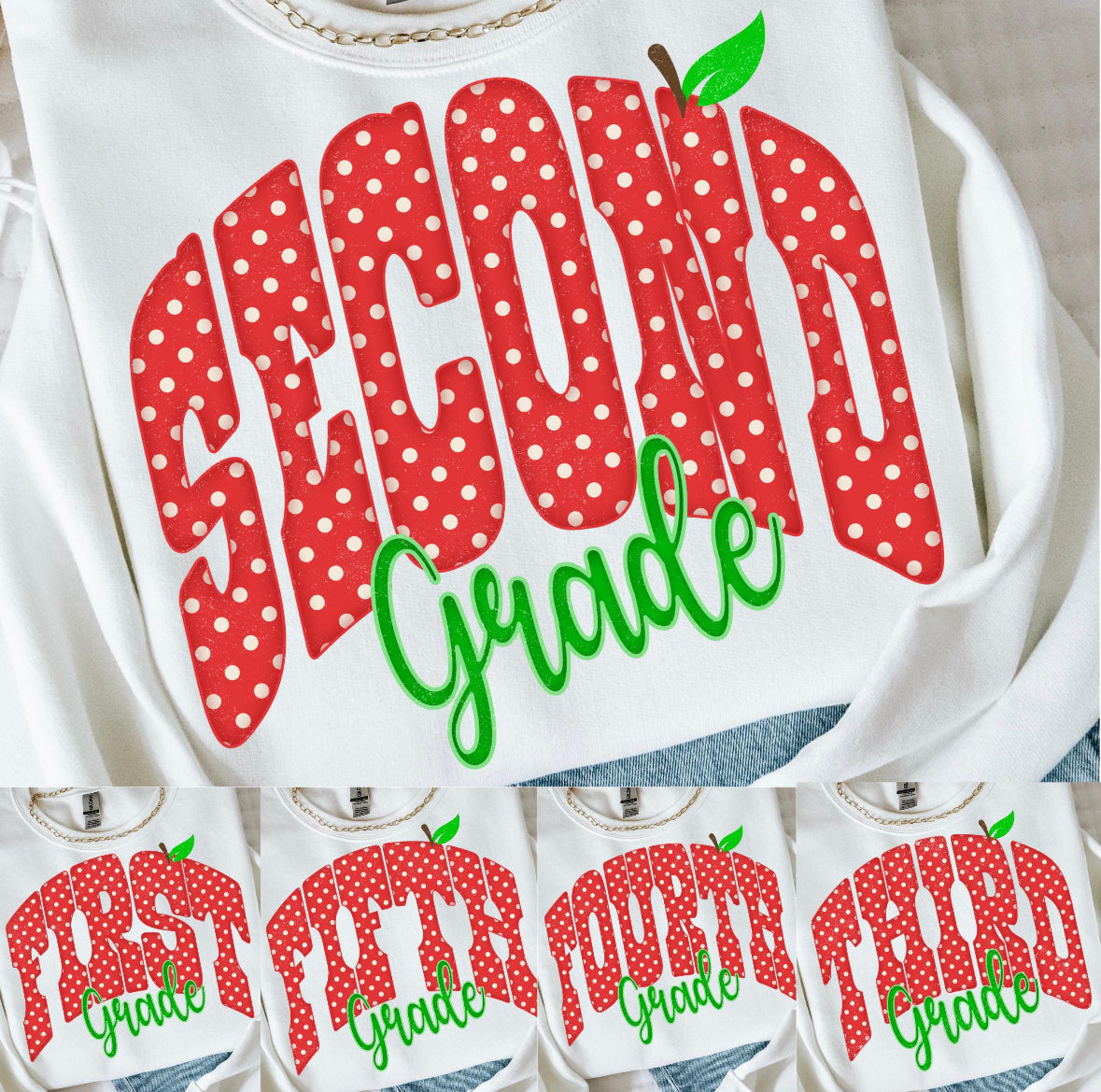 Red Polkadot Apple Grade Shirt/Long Sleeve/Crewneck