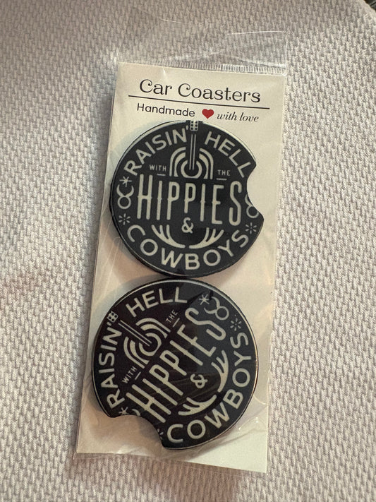 Hippies & Cowboys Car Coasters