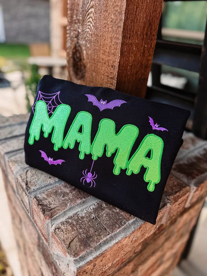 Neon Glitter Halloween Mama Tee/Crew