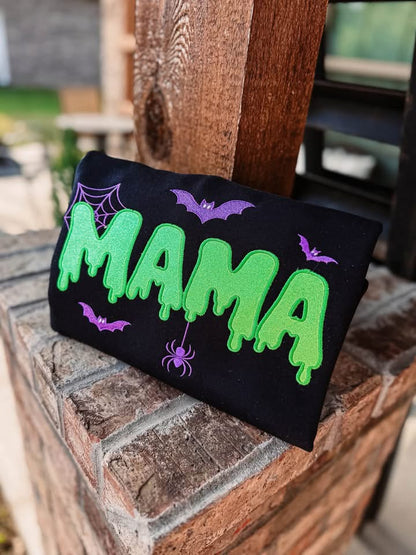 Neon Glitter Halloween Mama Tee/Crew