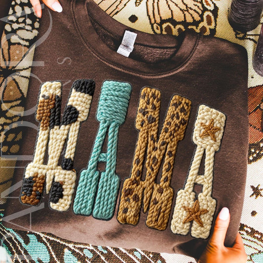 Western Faux Crochet Shirt/Long Sleeve/Crewneck/Hoodie