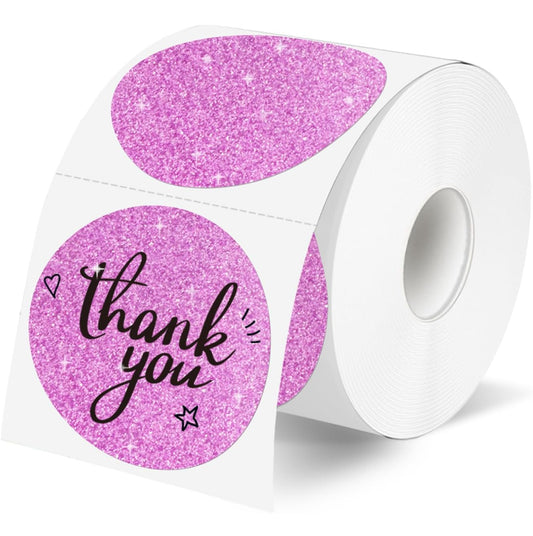 2" Round Faux Glitter Fuschia Thermal Stickers