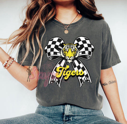 Yellow Tigers Checkered Bow Shirt/Long Sleeve/Crewneck/Hoodie