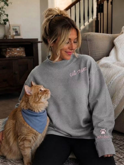 Cat Mom Mock Neck Sweatshirt Embroidered-Closes 8/30