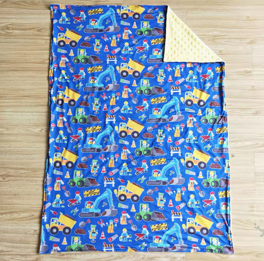 Construction Crew Minky-Back Blanket 29x43”