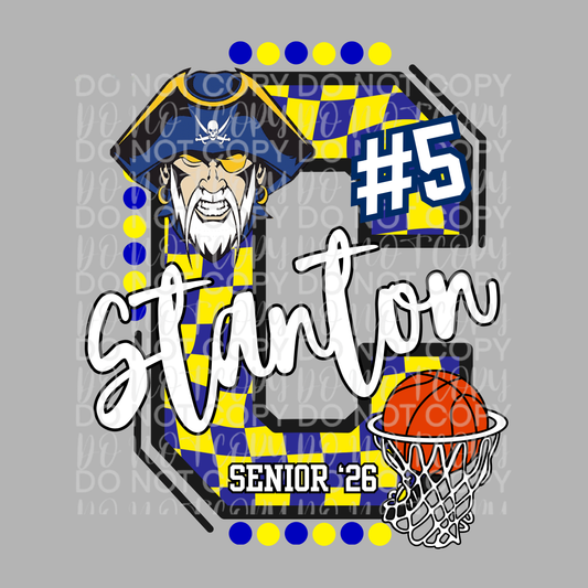 Customizable Senior Basketball Checkered Letter Shirt/Long Sleeve/Crewneck/Hoodie