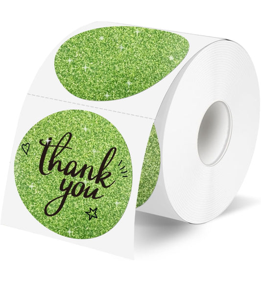 2" Round Faux Glitter Green Thermal Stickers