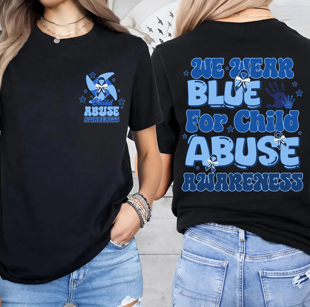 Wear Blue for Child Abuse Awareness Pinwheel Onesie/Shirt/Long Sleeve/Crewneck