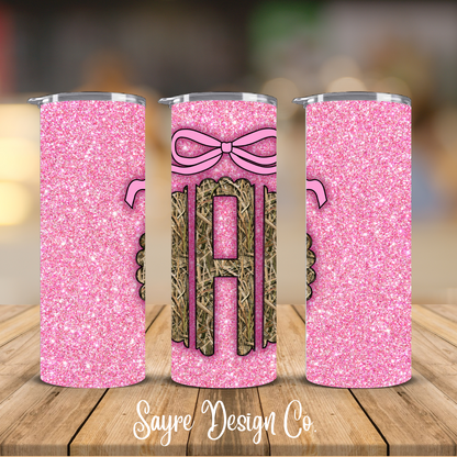 Custom Pink Glitter Shadow Blind Monogram 20oz Steel Tumbler