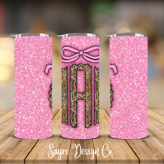 Custom Pink Glitter Shadow Blind Monogram 20oz Steel Tumbler