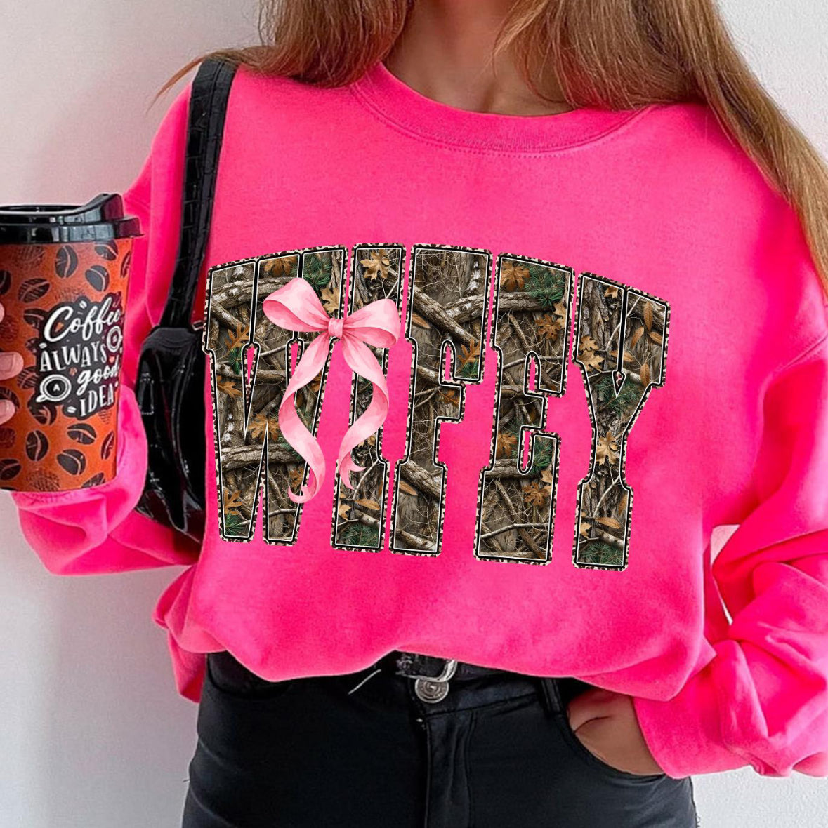 Camo Pink Bow Wifey Tee/Sweatshirt