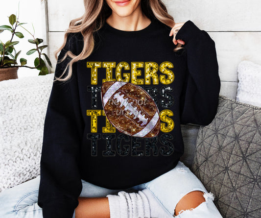 Faux Sequin Yellow Tigers Football Shirt/Long Sleeve/Crewneck/Hoodie