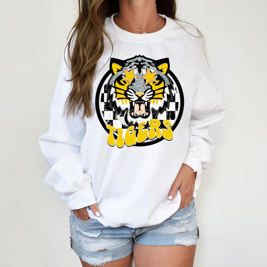 Yellow Star Eyed Retro Round Tigers Shirt/Long Sleeve/Crewneck/Hoodie
