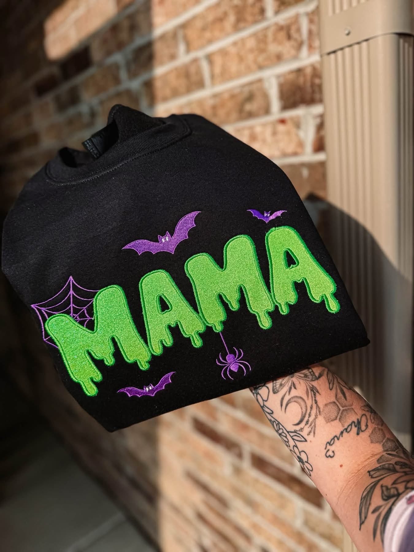 Neon Glitter Halloween Mama Tee/Crew