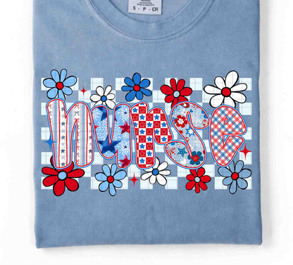 Red White & Blue Floral Nurse Tee/Sweatshirt