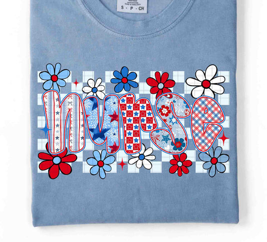 Red White & Blue Floral Nurse Tee/Sweatshirt