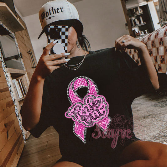 Disco Ribbon Pink Out GLITTER DTF Pink Out Retro Shirt/Long Sleeve/Crewneck