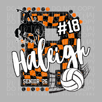 Customizable Senior Volleyball Checkered Letter Shirt/Long Sleeve/Crewneck/Hoodie