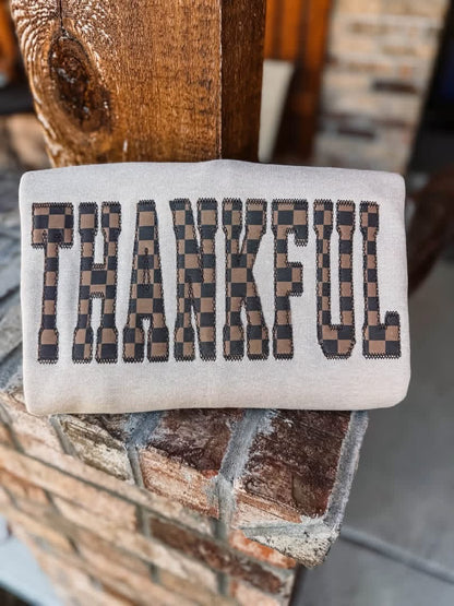 Checkered Thankful Embroidered Crewneck- Closes 10/18!