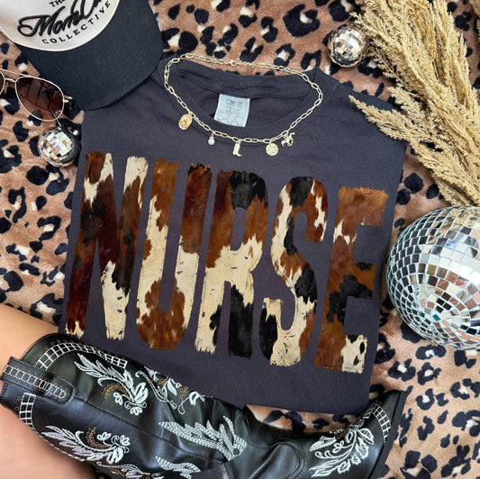 Cow Print Nurse Tee/Sweatshirt