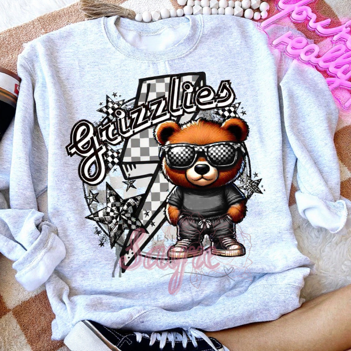 Checkered Grizzlies-Gray Shirt/Long Sleeve/Crewneck/Hoodie