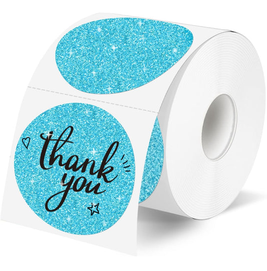 2" Round Faux Glitter Light Blue Thermal Stickers