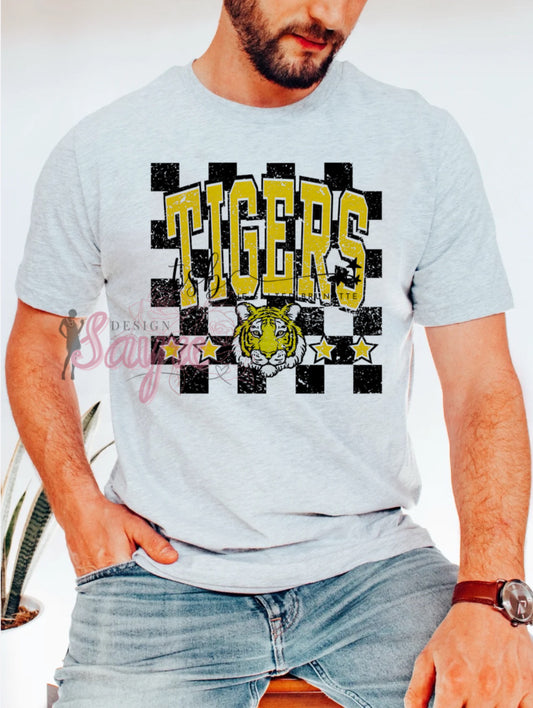 Yellow Checkered Tigers Shirt/Long Sleeve/Crewneck/Hoodie