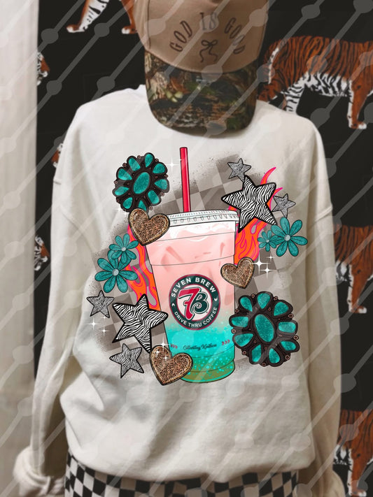 7Brew Turquoise Pieces Tee/Sweatshirt