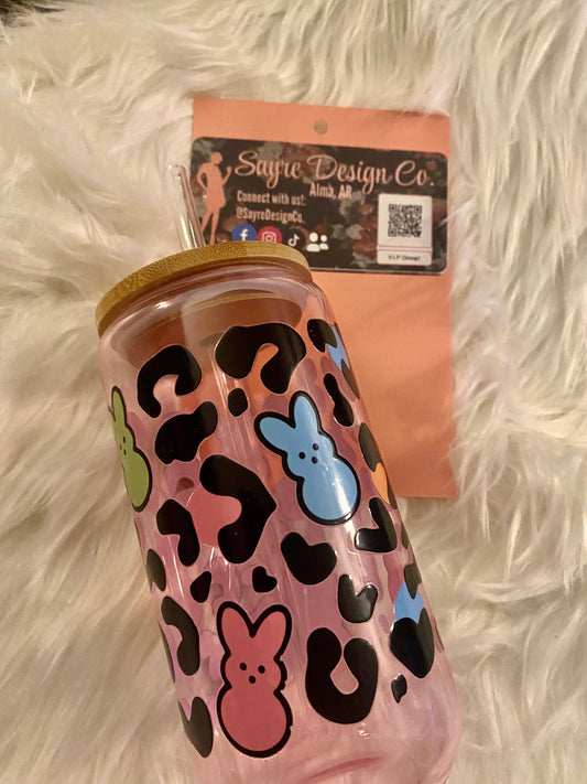 Leopard Peeps Glass Can Tumbler Sayre Design Co.