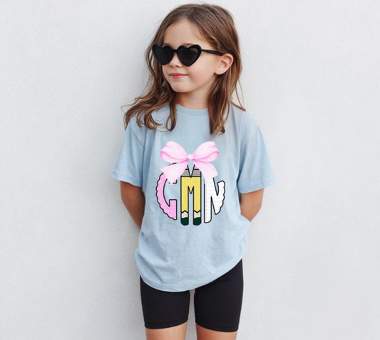 Pencil Monogram Custom Initials Tee Toddler/Youth