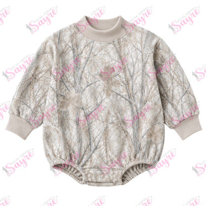 Custom Text Mock Neck Bubble Camo/Leopard Rompers