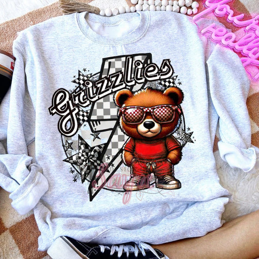 Checkered Grizzlies-Red Shirt/Long Sleeve/Crewneck/Hoodie